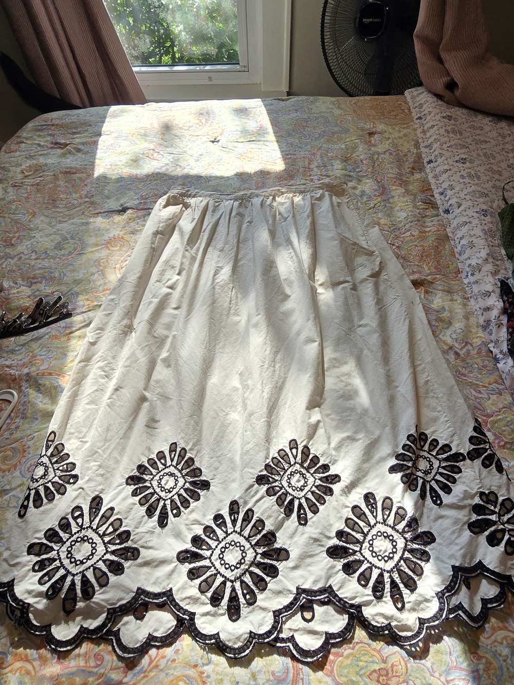 Universal Thread Cream Maxi Skirt with Black Embroidered Hem